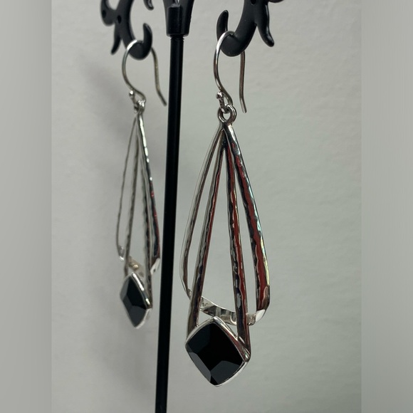 Silpada Vintage Textured Sterling Silver Faceted Onyx MIDNIGHT Earrings - Picture 3 of 11